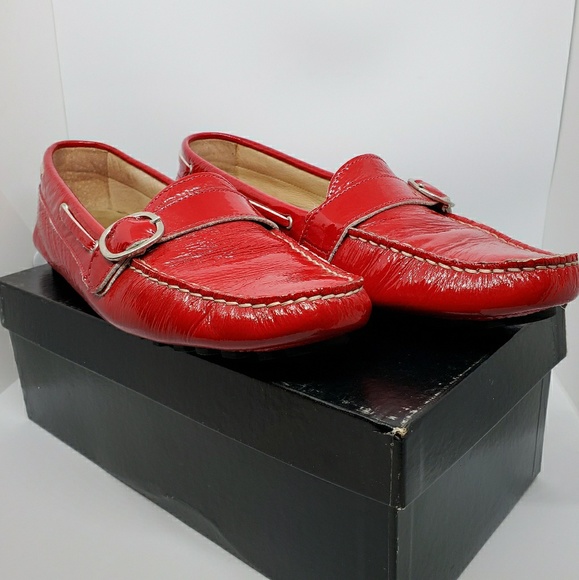 Bright Red Patent Leather Este Moccasins Made in I - Picture 1 of 8